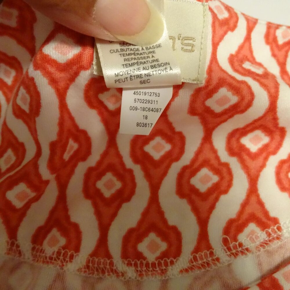 Chicos Women Red White Ikat Swing Tunic Top Size 2 L 12 Casual Scoop Neck - Picture 7 of 10